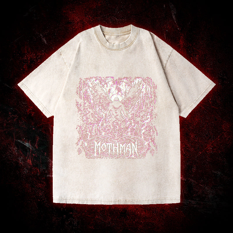 Mothman Glitch Art Vintage Washed T-shirt