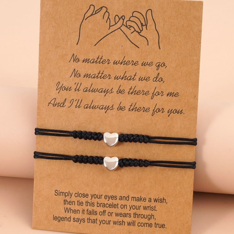 Couple Bracelet - Alloy Heart Weave Friendship Card Bracelet