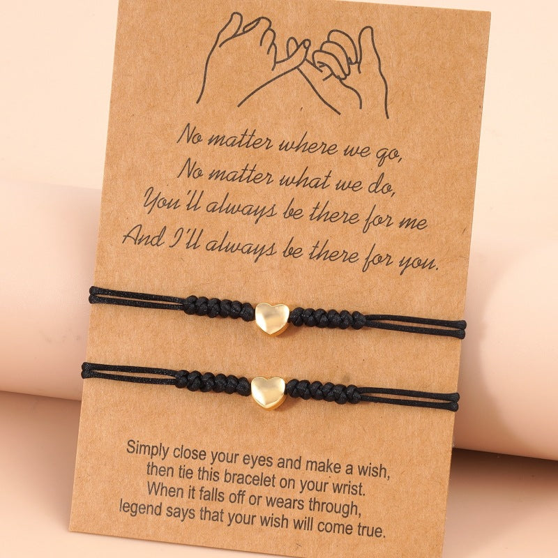 Couple Bracelet - Alloy Heart Weave Friendship Card Bracelet