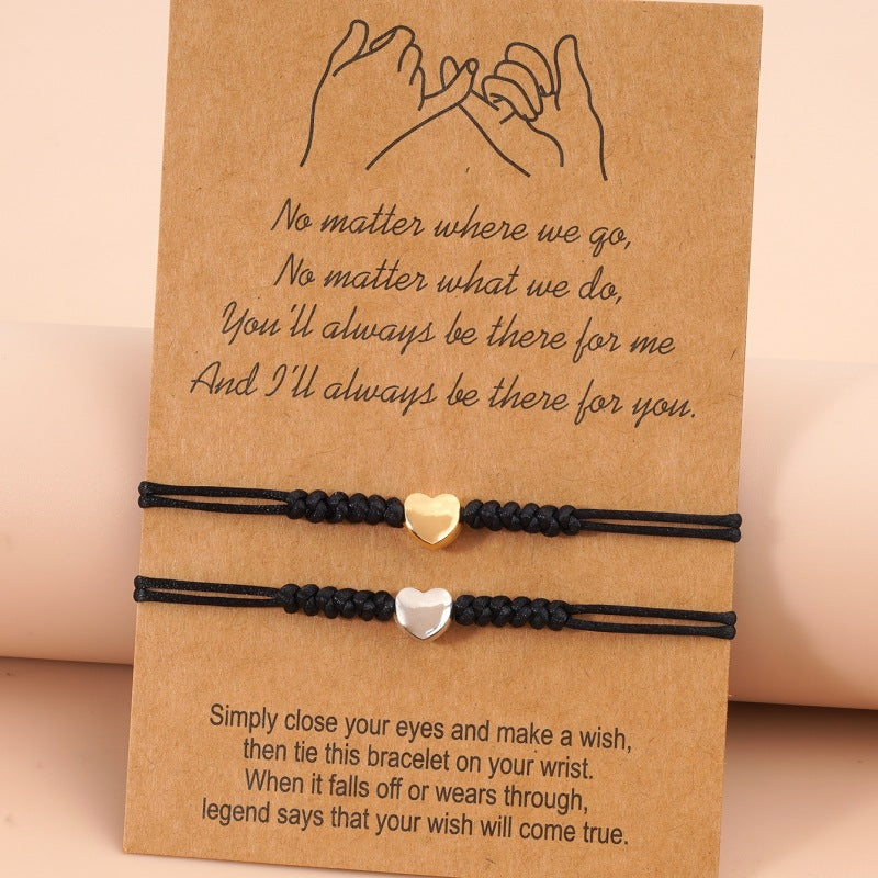 Couple Bracelet - Alloy Heart Weave Friendship Card Bracelet
