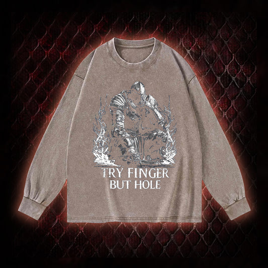 Try Finger but Hole Washed Sweatshirt
