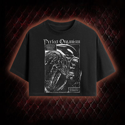 Alien 'Perfect Organism' Xenomorph Graphic Cropped T-shirt - Sci-Fi Horror Franchise Icon Tribute Piece