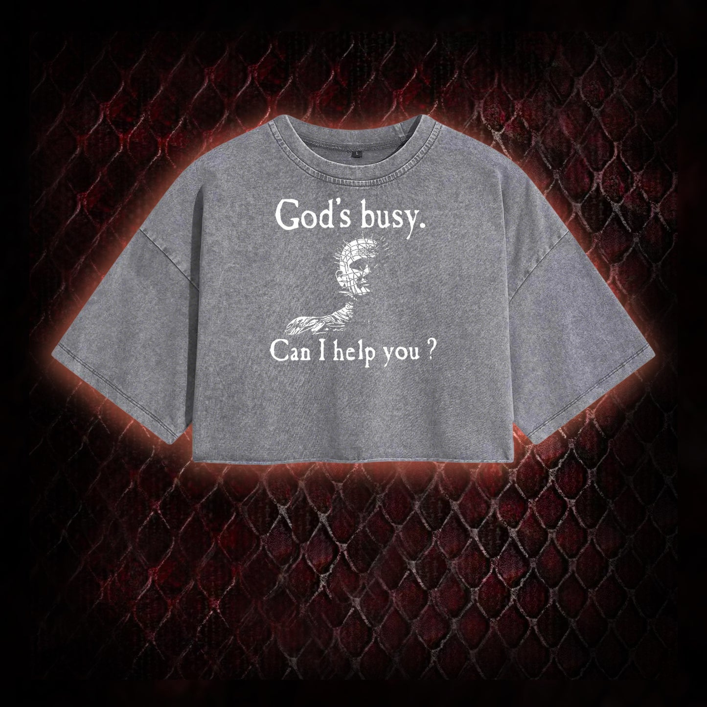 God's Busy Can I Help You? Washed Cropped T-shirt