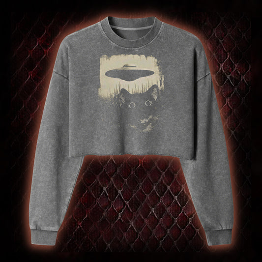 UFO CAT Washed Cropped Sweatshirt