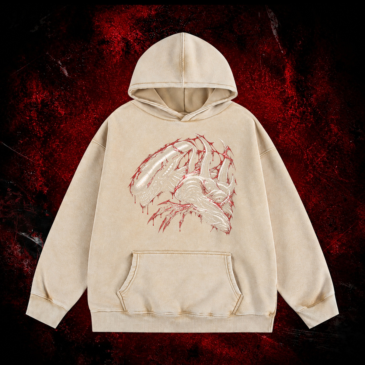 Crimson Carapace Vintage Washed Hoodie in White, front view