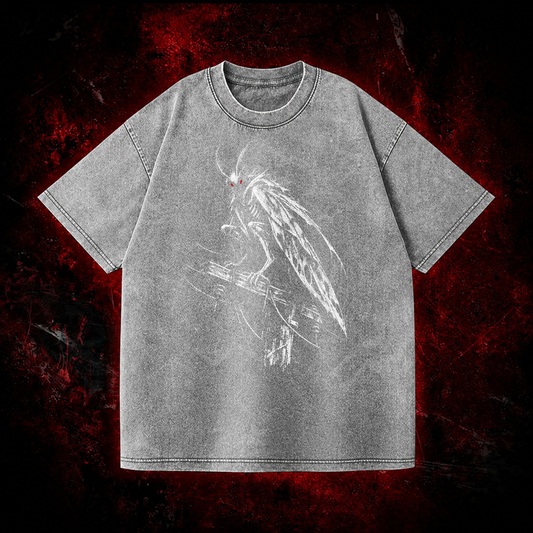 Perched Night Watcher Vintage Washed T-shirt in Gray, front view