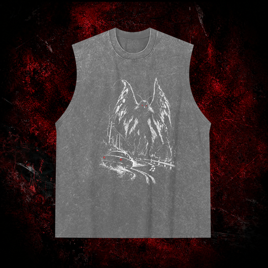 Roadside Winged Omen Vintage Washed Tank Top in Gray, front view