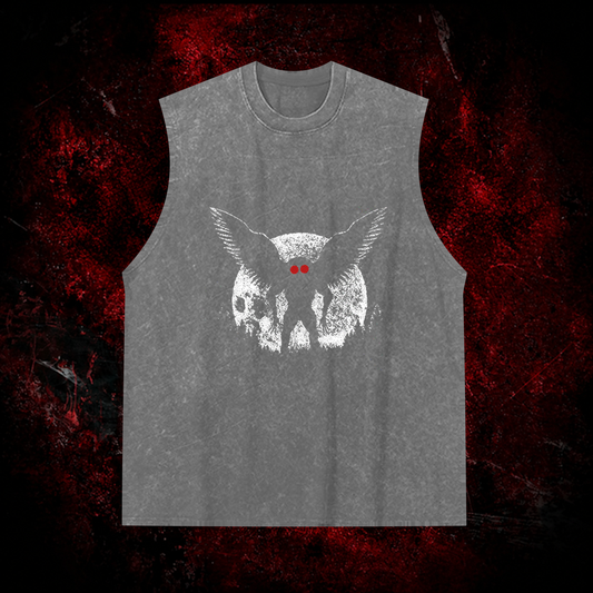 Void Mothman Vintage Washed Tank Top in Gray, front view