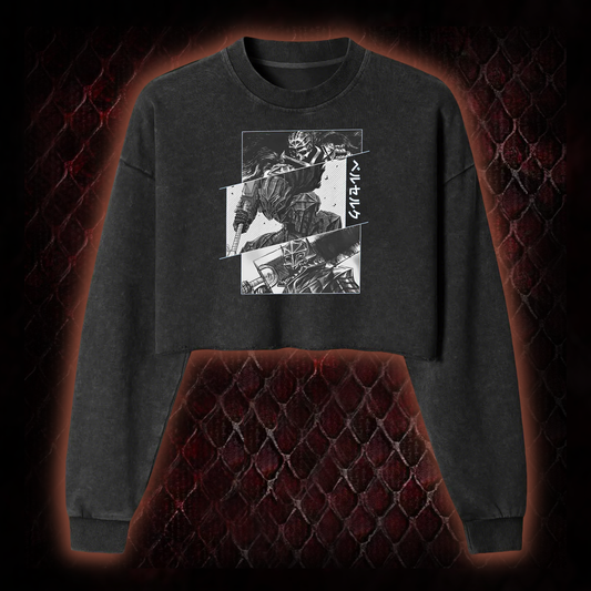 Black Swordsman Washed Cropped Sweatshirt