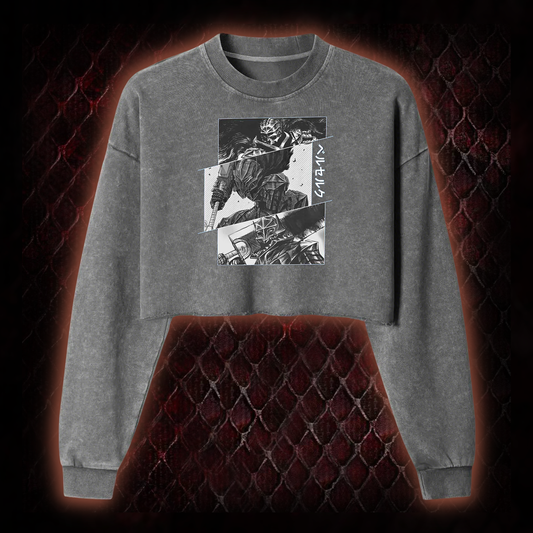 Black Swordsman Washed Cropped Sweatshirt