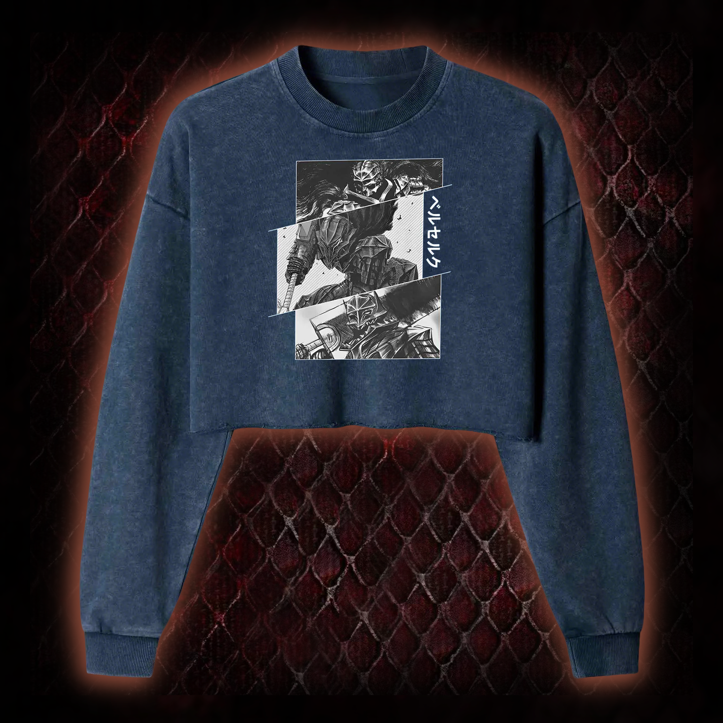 Black Swordsman Washed Cropped Sweatshirt