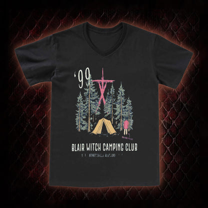 1999 Blair Witch Camping Club Horror Graphic V-Neck T-Shirt - The Blair Witch Project Tribute Piece