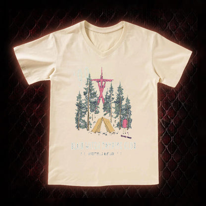 1999 Blair Witch Camping Club Horror Graphic V-Neck T-Shirt - The Blair Witch Project Tribute Piece