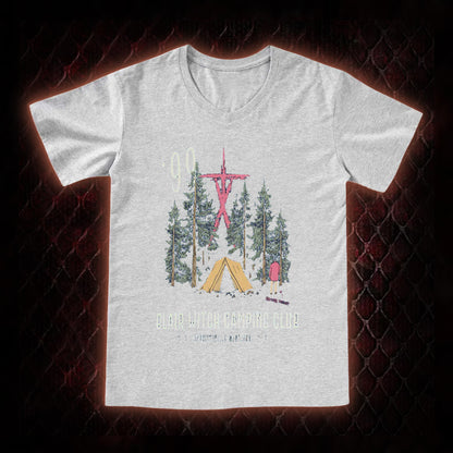 1999 Blair Witch Camping Club Horror Graphic V-Neck T-Shirt - The Blair Witch Project Tribute Piece