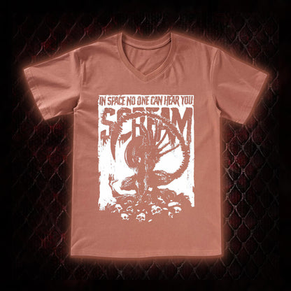 Alien 'In Space No One Can Hear You Scream' Xenomorph Graphic V-Neck T-Shirt - Sci-Fi Horror Franchise Tribute Piece