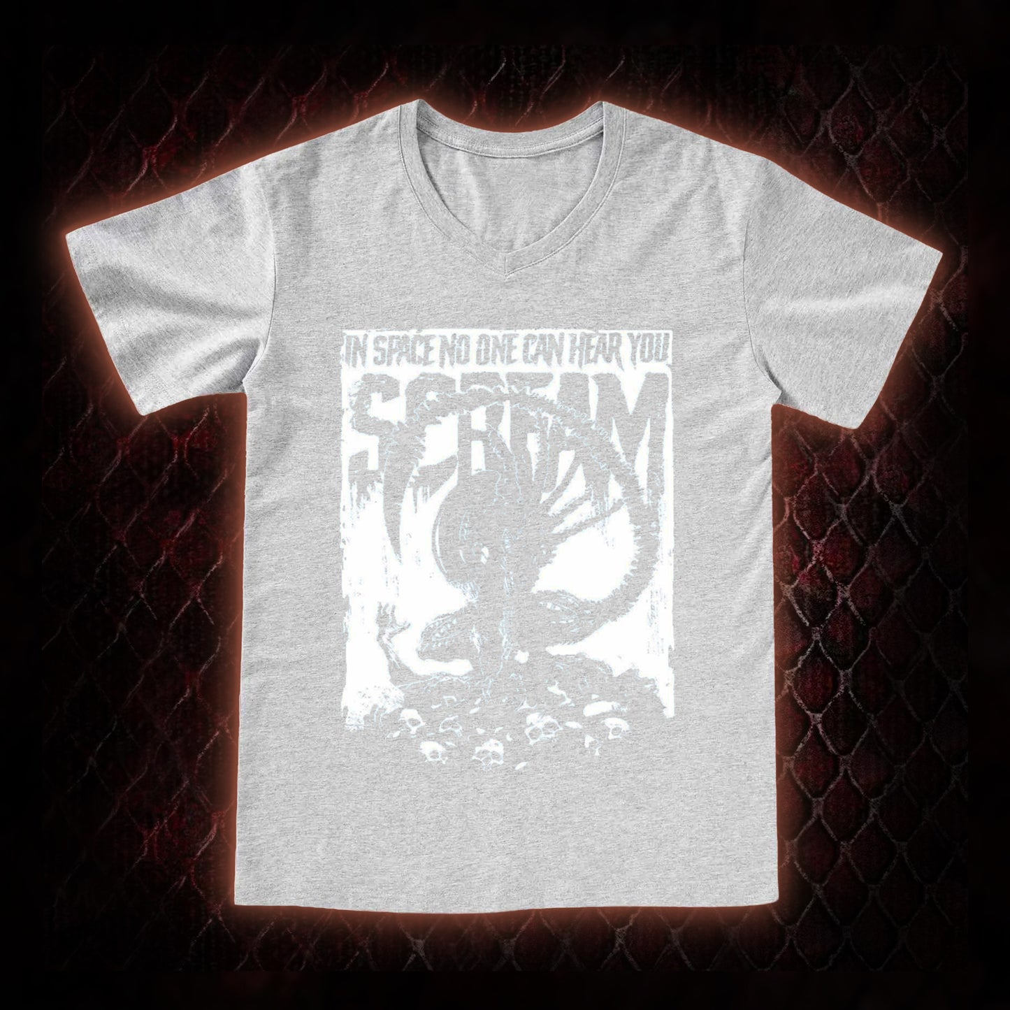 Alien 'In Space No One Can Hear You Scream' Xenomorph Graphic V-Neck T-Shirt - Sci-Fi Horror Franchise Tribute Piece