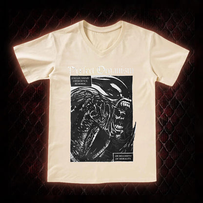 Alien 'Perfect Organism' Xenomorph Graphic V-Neck T-Shirt - Sci-Fi Horror Franchise Icon Tribute Piece