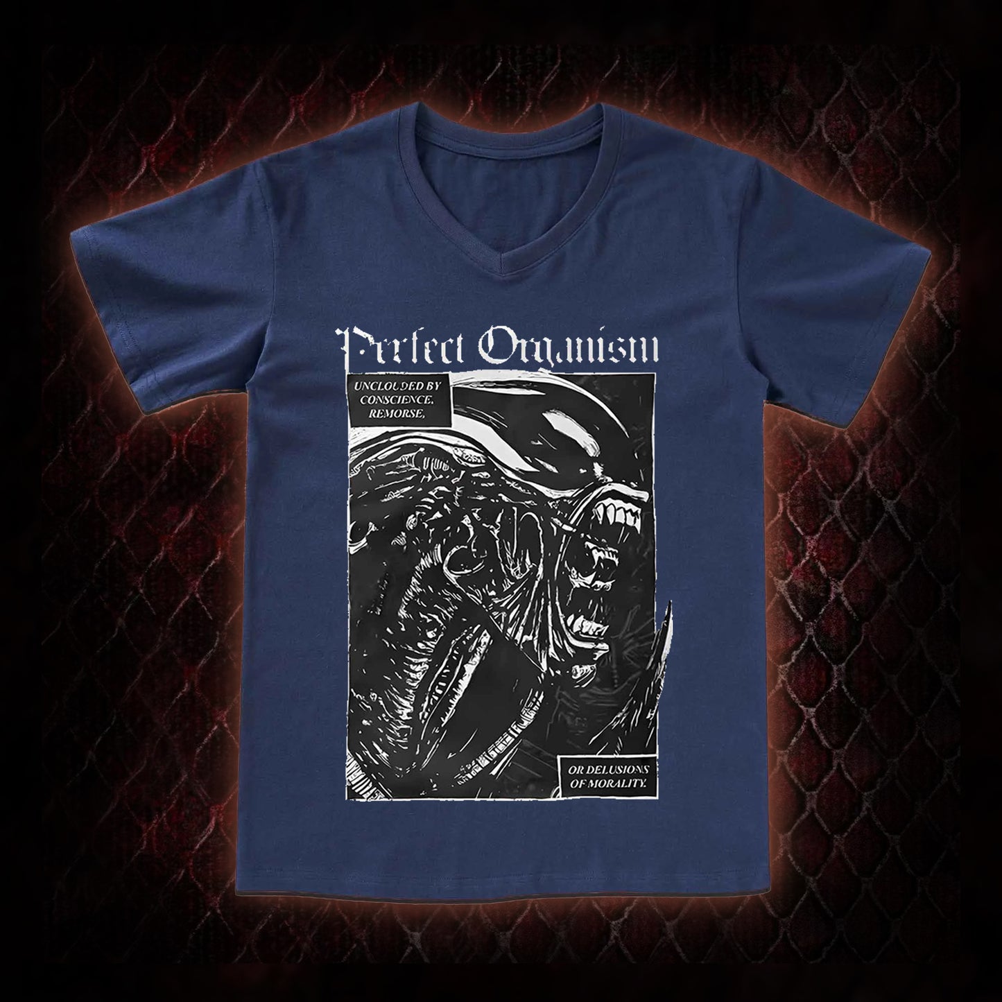 Alien 'Perfect Organism' Xenomorph Graphic V-Neck T-Shirt - Sci-Fi Horror Franchise Icon Tribute Piece