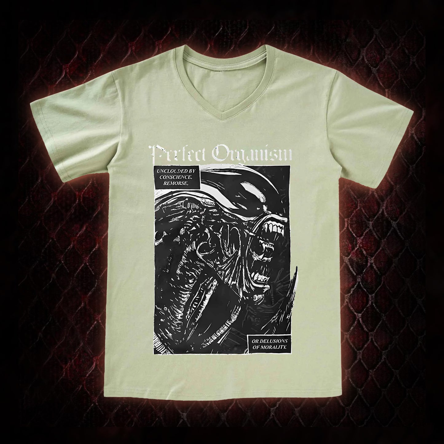 Alien 'Perfect Organism' Xenomorph Graphic V-Neck T-Shirt - Sci-Fi Horror Franchise Icon Tribute Piece