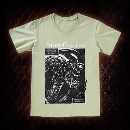 Alien 'Perfect Organism' Xenomorph Graphic V-Neck T-Shirt - Sci-Fi Horror Franchise Icon Tribute Piece
