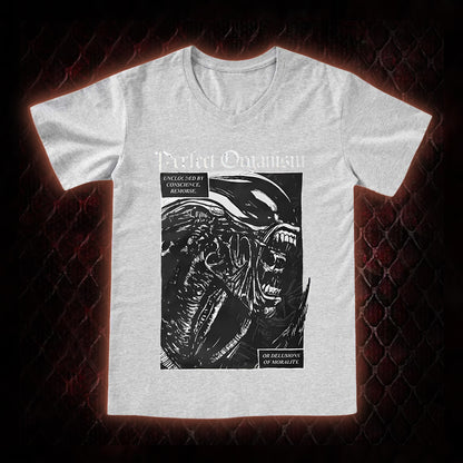 Alien 'Perfect Organism' Xenomorph Graphic V-Neck T-Shirt - Sci-Fi Horror Franchise Icon Tribute Piece