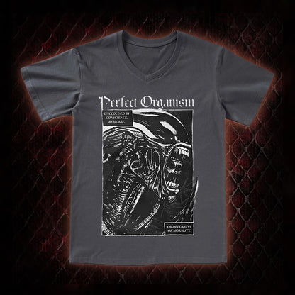 Alien 'Perfect Organism' Xenomorph Graphic V-Neck T-Shirt - Sci-Fi Horror Franchise Icon Tribute Piece