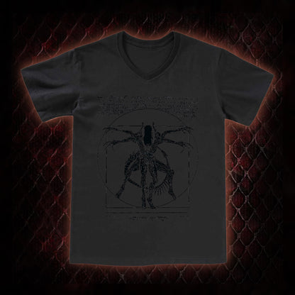 Black Alien Vitruvian Creature Graphic V-Neck T-Shirt - Sci-Fi Horror Icon Tribute Piece