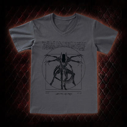 Black Alien Vitruvian Creature Graphic V-Neck T-Shirt - Sci-Fi Horror Icon Tribute Piece