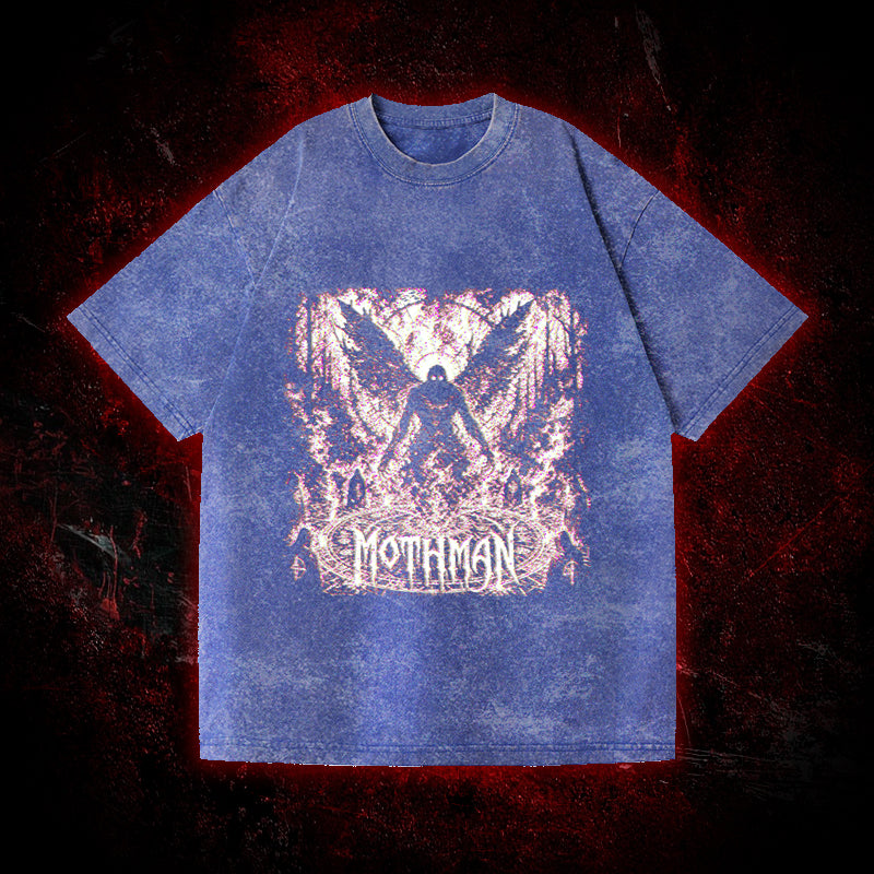 Mothman Glitch Art Vintage Washed T-shirt