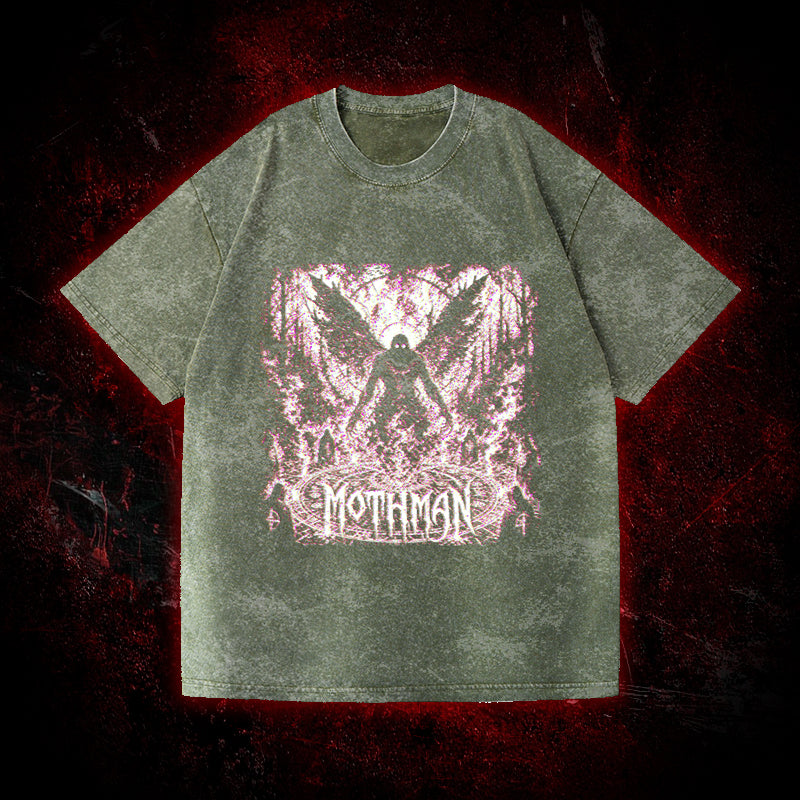 Mothman Glitch Art Vintage Washed T-shirt