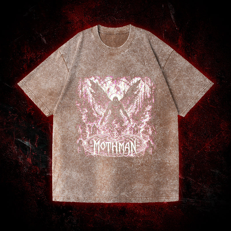 Mothman Glitch Art Vintage Washed T-shirt
