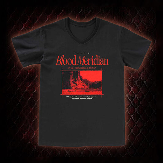 Blood Meridian (Cormac McCarthy) Dark Western Literary Graphic V-Neck T-Shirt - Cult Novel Tribute Piece