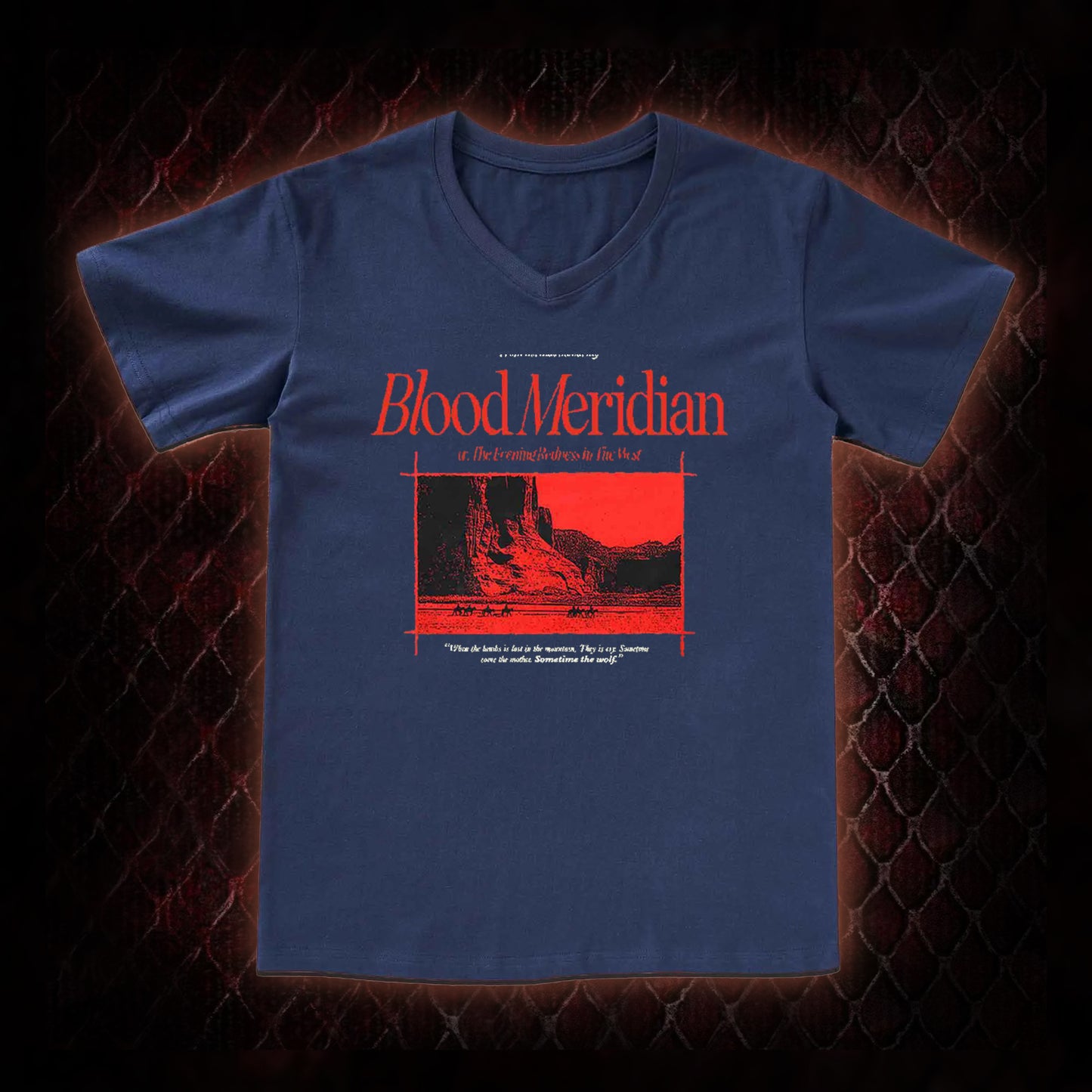 Blood Meridian (Cormac McCarthy) Dark Western Literary Graphic V-Neck T-Shirt - Cult Novel Tribute Piece