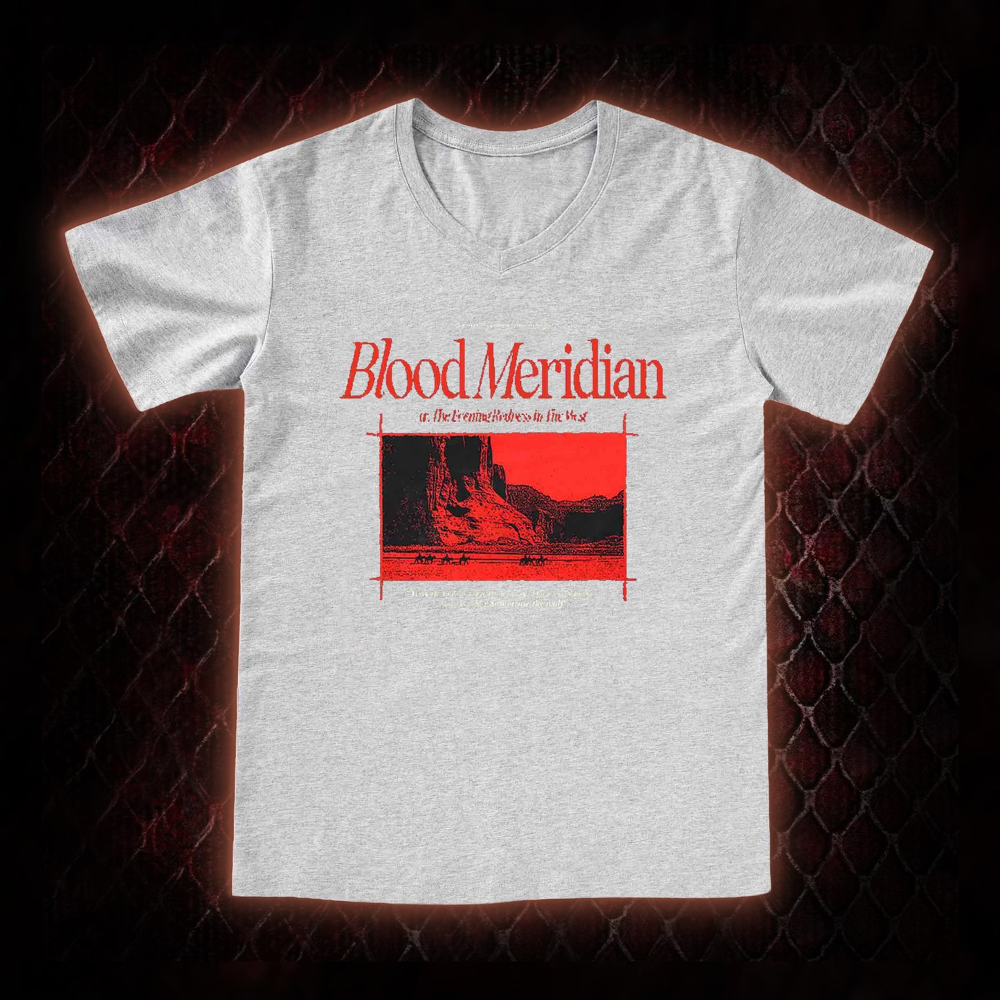 Blood Meridian (Cormac McCarthy) Dark Western Literary Graphic V-Neck T-Shirt - Cult Novel Tribute Piece