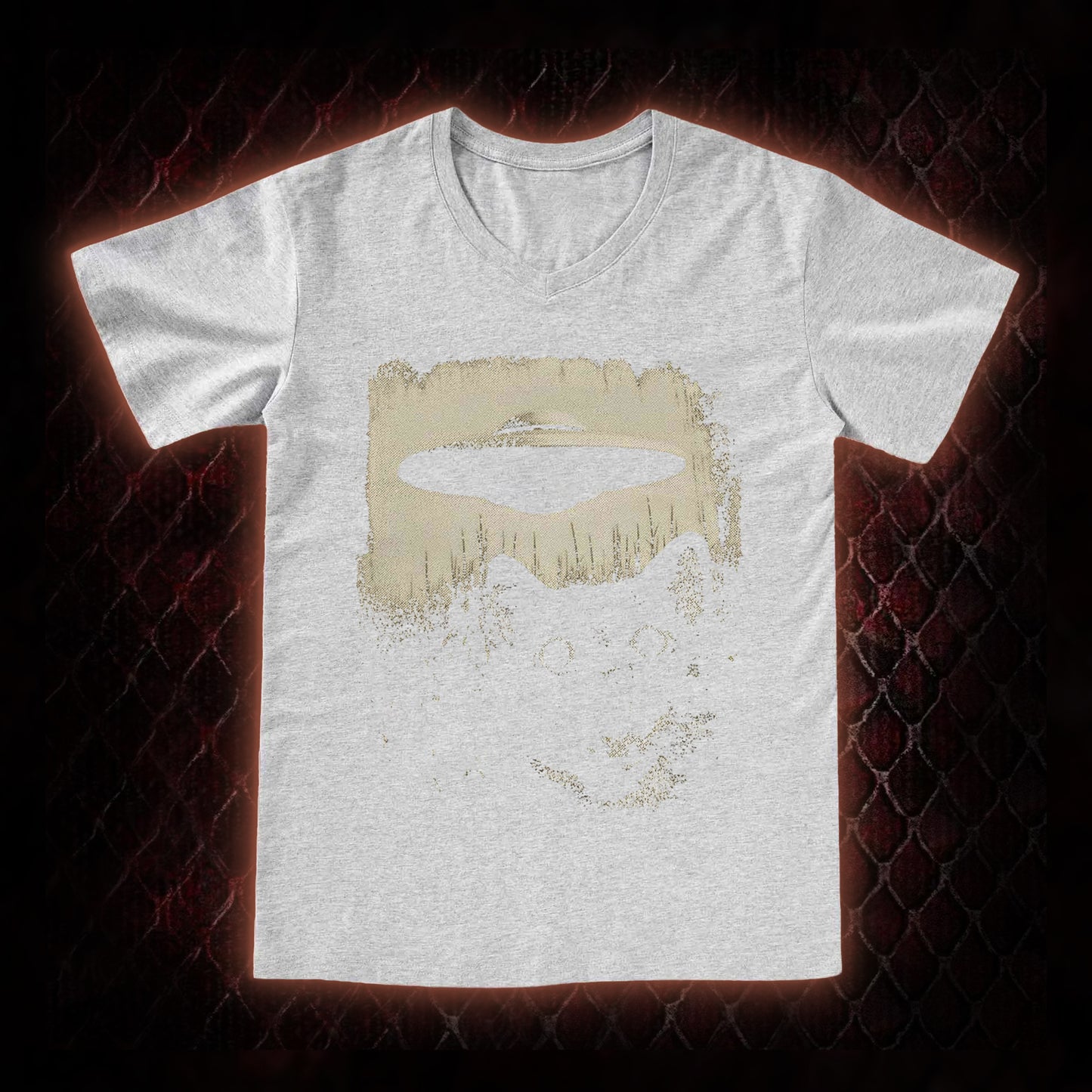 Cryptid Black Cat & UFO Retro Horror Graphic V-Neck T-Shirt - Weird Fiction Aesthetic Statement Piece