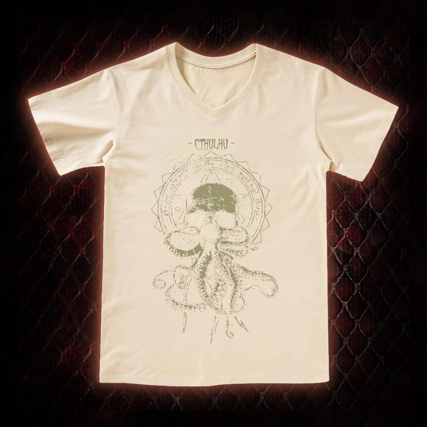 Cthulhu Mythos Skull-Tentacle Occult Graphic V-Neck T-Shirt - Lovecraftian Cosmic Horror Tribute Piece