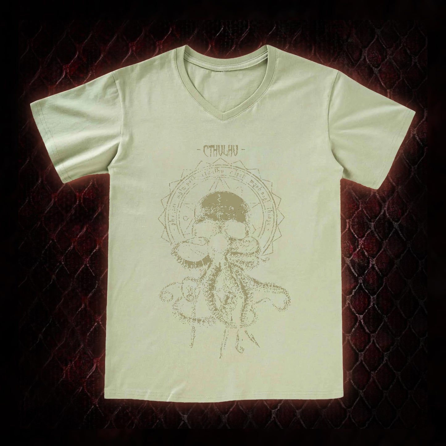 Cthulhu Mythos Skull-Tentacle Occult Graphic V-Neck T-Shirt - Lovecraftian Cosmic Horror Tribute Piece