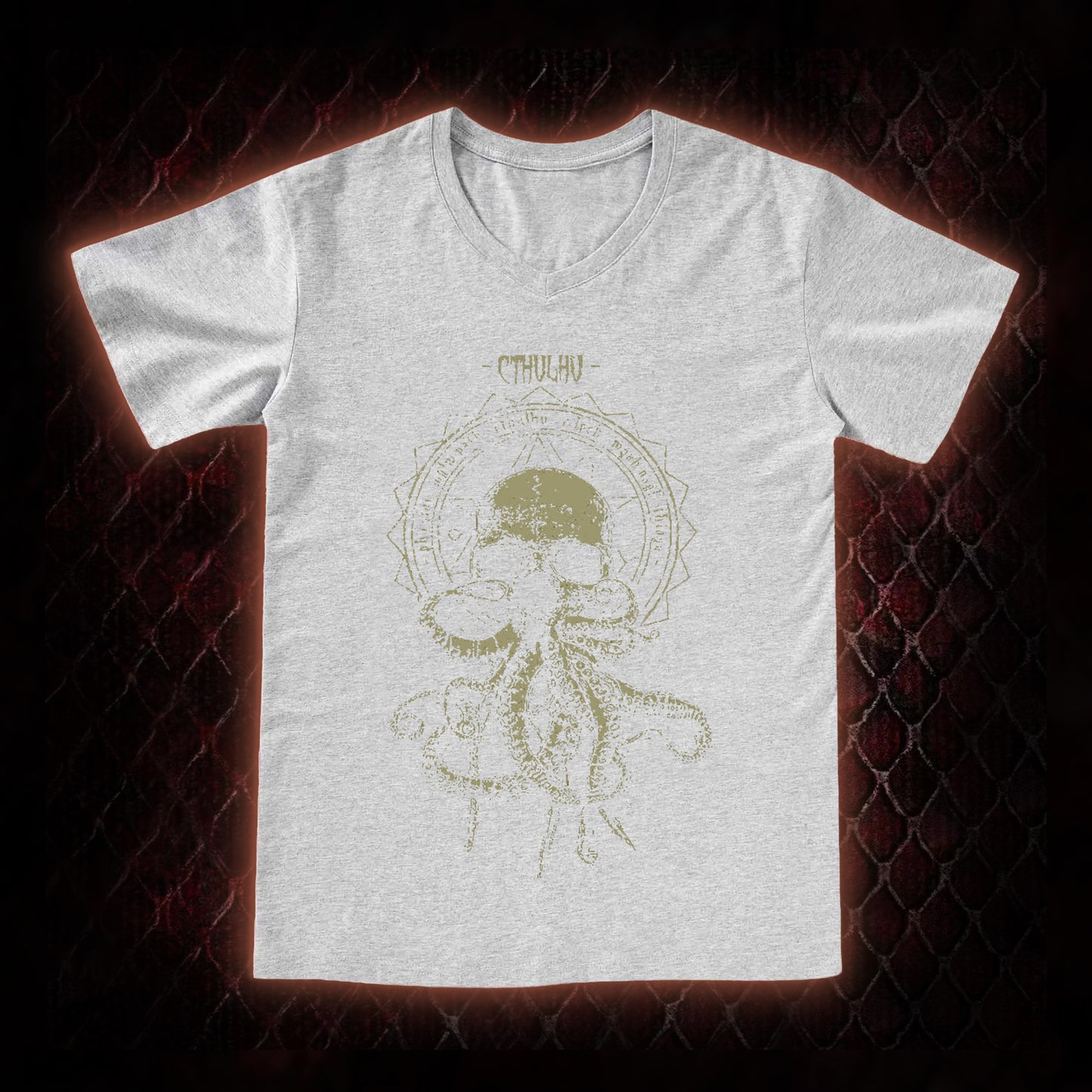 Cthulhu Mythos Skull-Tentacle Occult Graphic V-Neck T-Shirt - Lovecraftian Cosmic Horror Tribute Piece