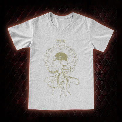 Cthulhu Mythos Skull-Tentacle Occult Graphic V-Neck T-Shirt - Lovecraftian Cosmic Horror Tribute Piece