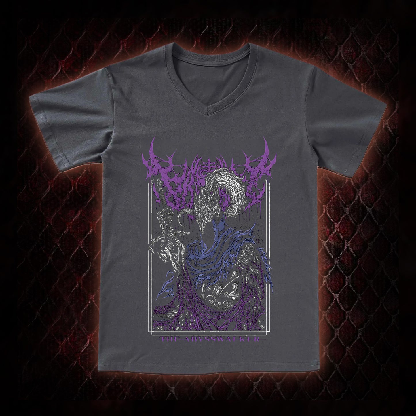 Dark Souls Artorias 'The Abysswalker' Graphic V-Neck T-Shirt - FromSoftware Dark Fantasy Tribute Piece