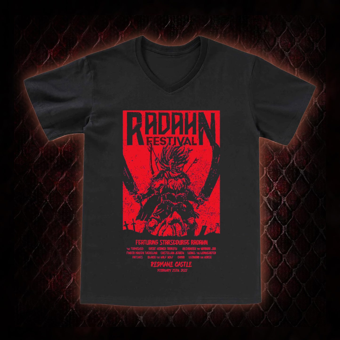 Elden Ring Starscourge Radahn Festival Graphic V-Neck T-Shirt - FromSoftware RPG Event Tribute Piece