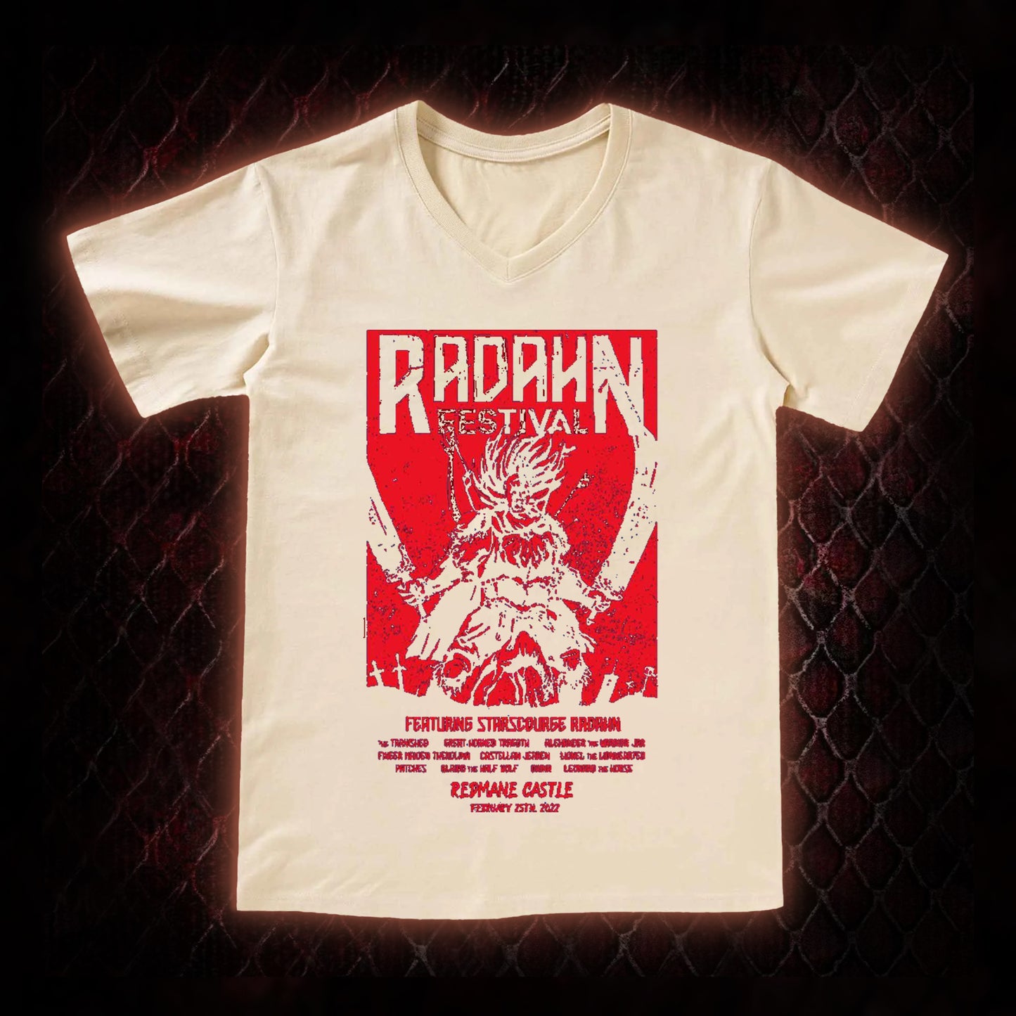 Elden Ring Starscourge Radahn Festival Graphic V-Neck T-Shirt - FromSoftware RPG Event Tribute Piece