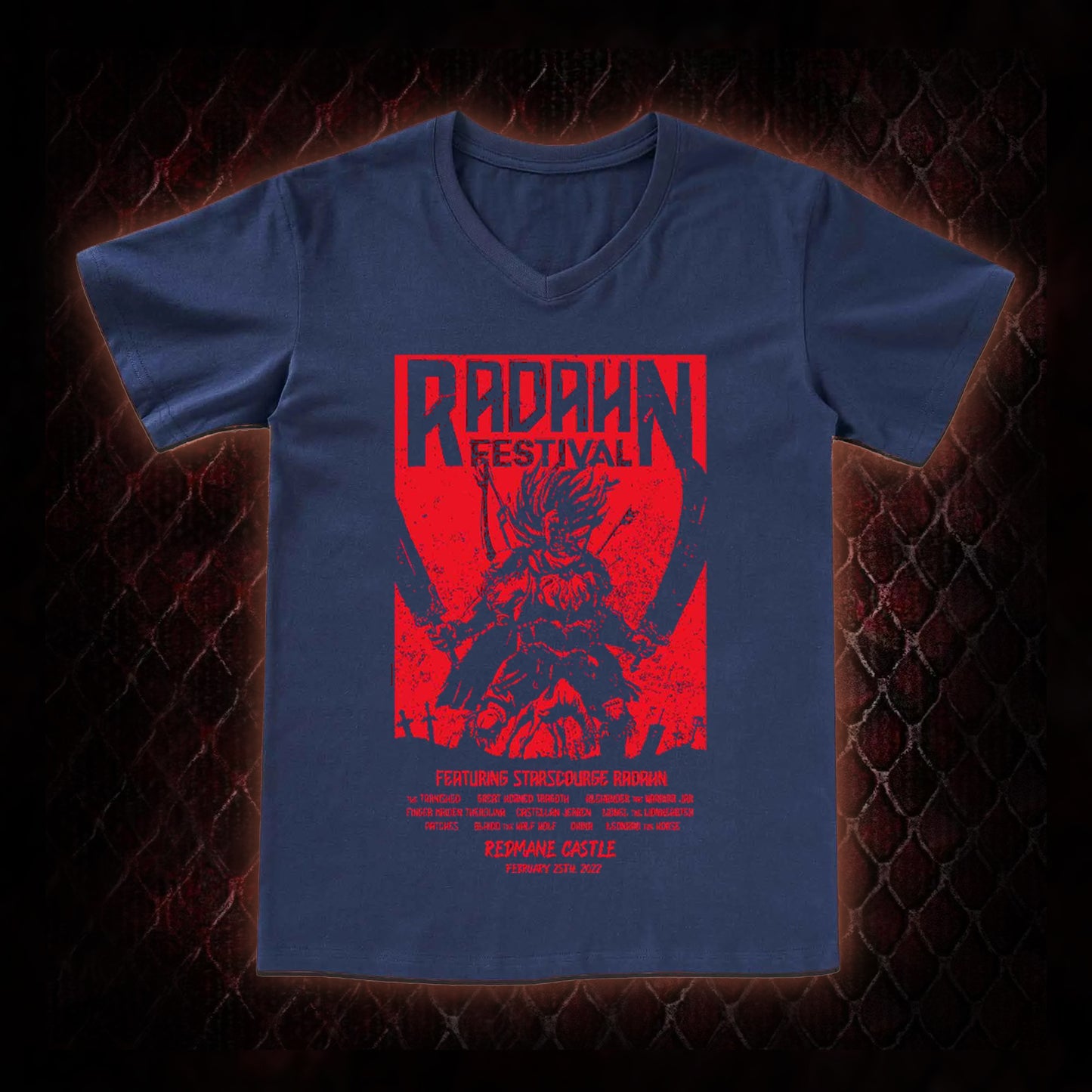 Elden Ring Starscourge Radahn Festival Graphic V-Neck T-Shirt - FromSoftware RPG Event Tribute Piece