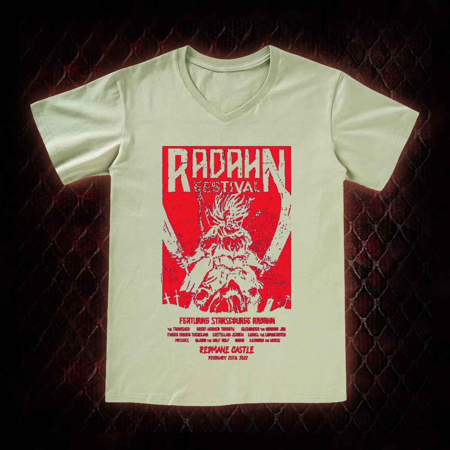 Elden Ring Starscourge Radahn Festival Graphic V-Neck T-Shirt - FromSoftware RPG Event Tribute Piece