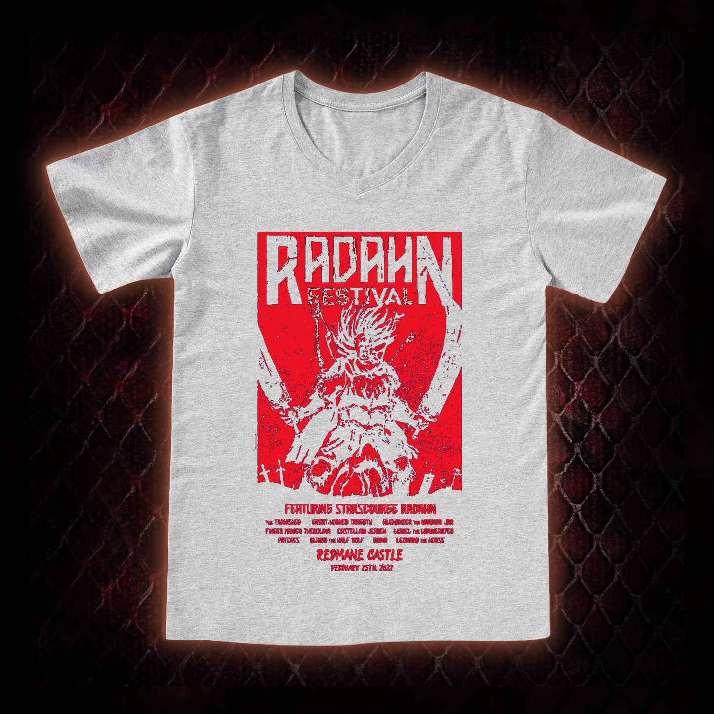 Elden Ring Starscourge Radahn Festival Graphic V-Neck T-Shirt - FromSoftware RPG Event Tribute Piece