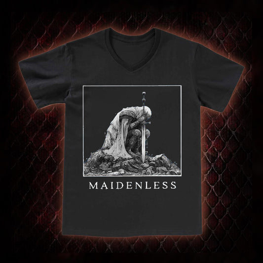 Elden Ring 'Maidenless' Tarnished Knight Graphic V-Neck T-Shirt - FromSoftware RPG Meme Tribute Piece