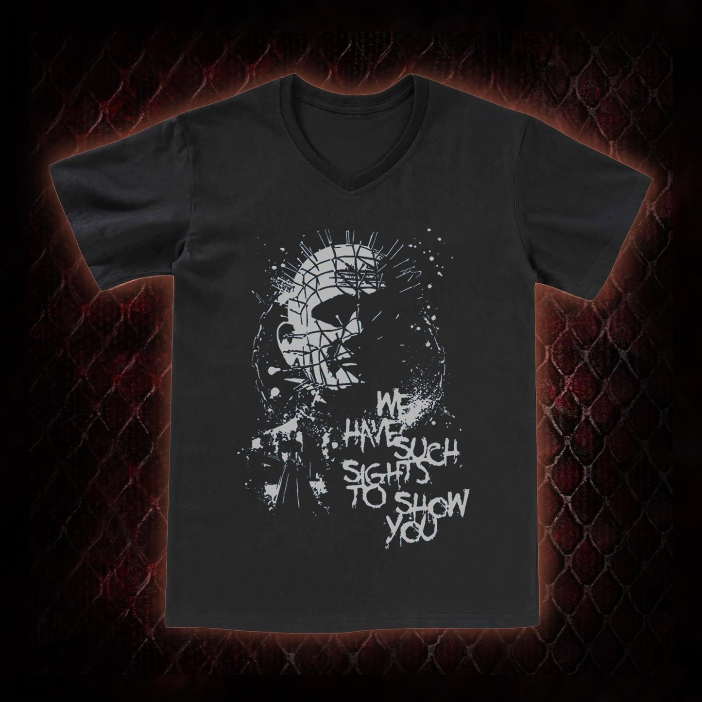 Hellraiser Pinhead 'We Have Such Sights To Show You' Graphic V-Neck T-Shirt - Cult Horror Icon Tribute Piece