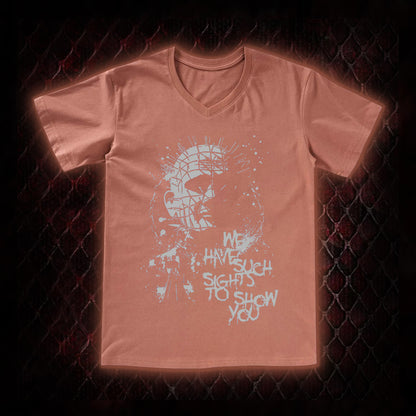 Hellraiser Pinhead 'We Have Such Sights To Show You' Graphic V-Neck T-Shirt - Cult Horror Icon Tribute Piece
