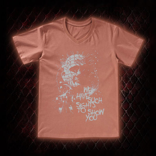 Hellraiser Pinhead 'We Have Such Sights To Show You' Graphic V-Neck T-Shirt - Cult Horror Icon Tribute Piece