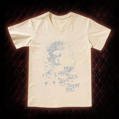 Hellraiser Pinhead 'We Have Such Sights To Show You' Graphic V-Neck T-Shirt - Cult Horror Icon Tribute Piece